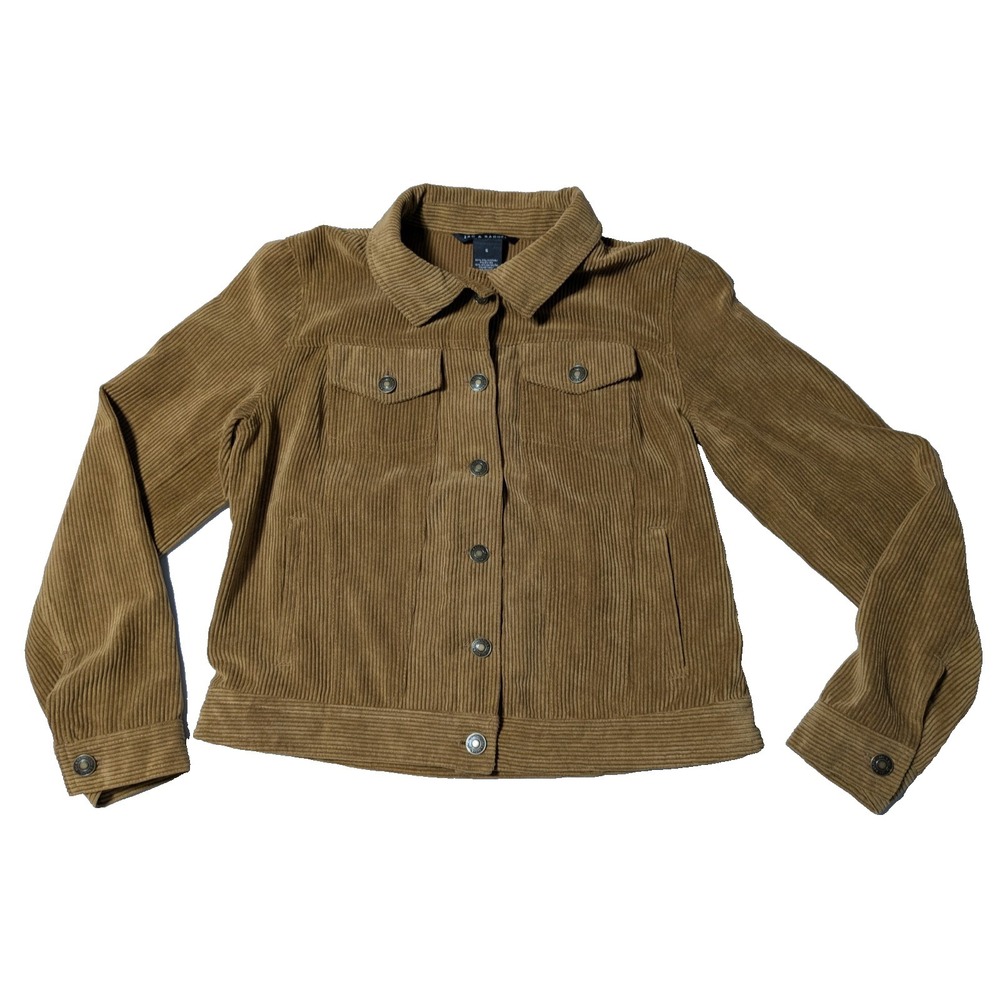 ZAC & RACHEL Women Small Brown Button Cropped Corduroy Jacket